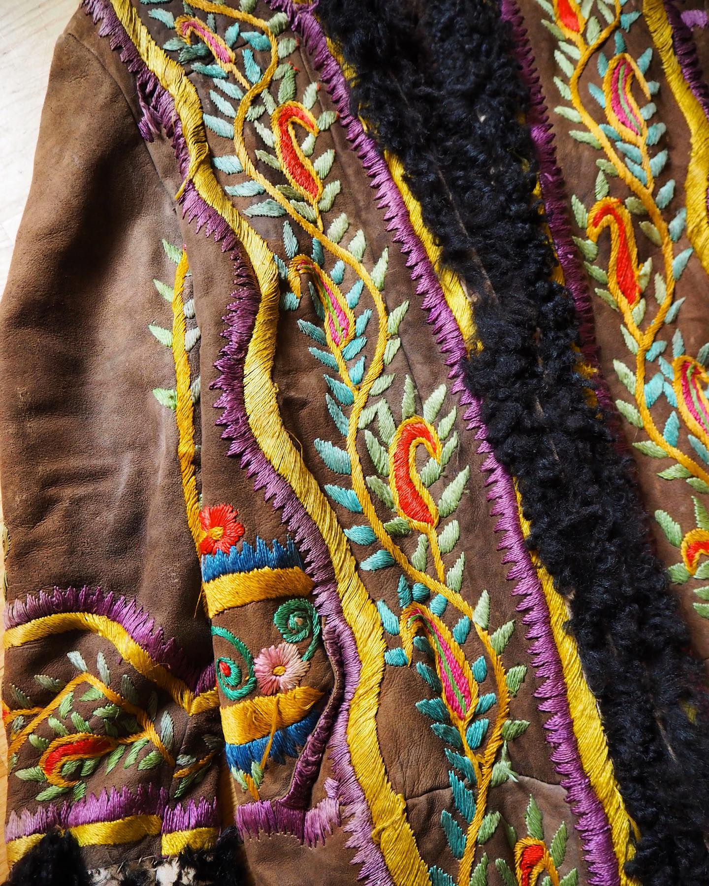 Very Rare Large Vintage 1970's Silk Embroidered Afghan Coat