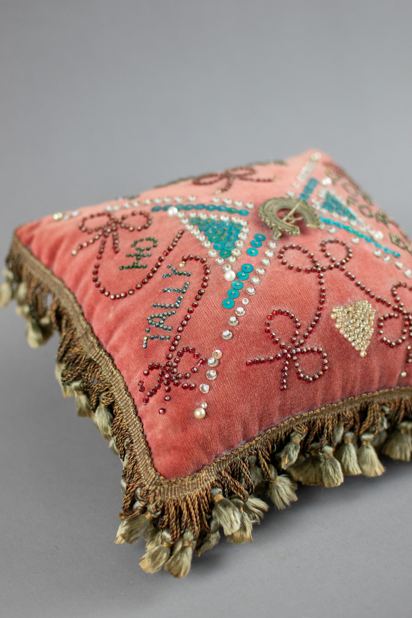 Antique 19th Century Victorian Sweetheart Beaded Pin Cushion