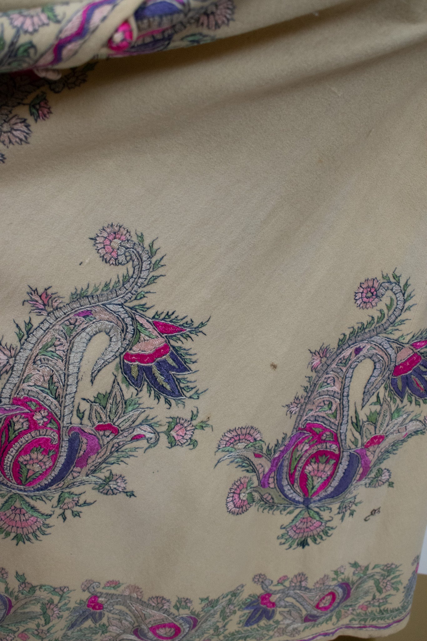 Early 20th Century Sozni Silk Embroidered Woollen Kashmiri Robe Jacket Dress