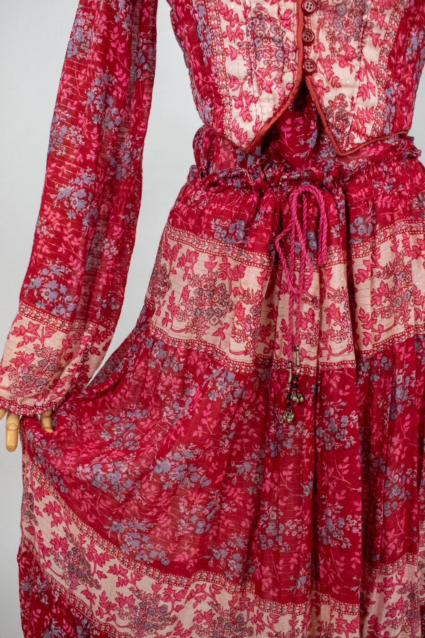 Vintage Indian Hand Block Printed Cotton Quilted Vest Blouse Skirt Co-ord