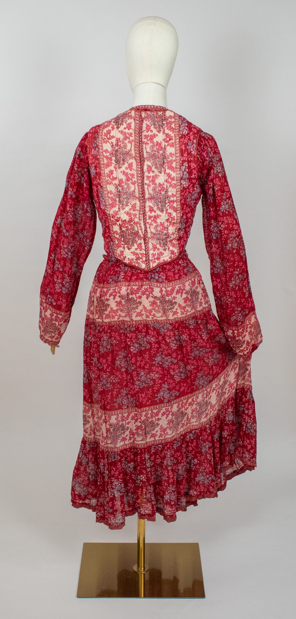 Vintage Indian Hand Block Printed Cotton Quilted Vest Blouse Skirt Co-ord