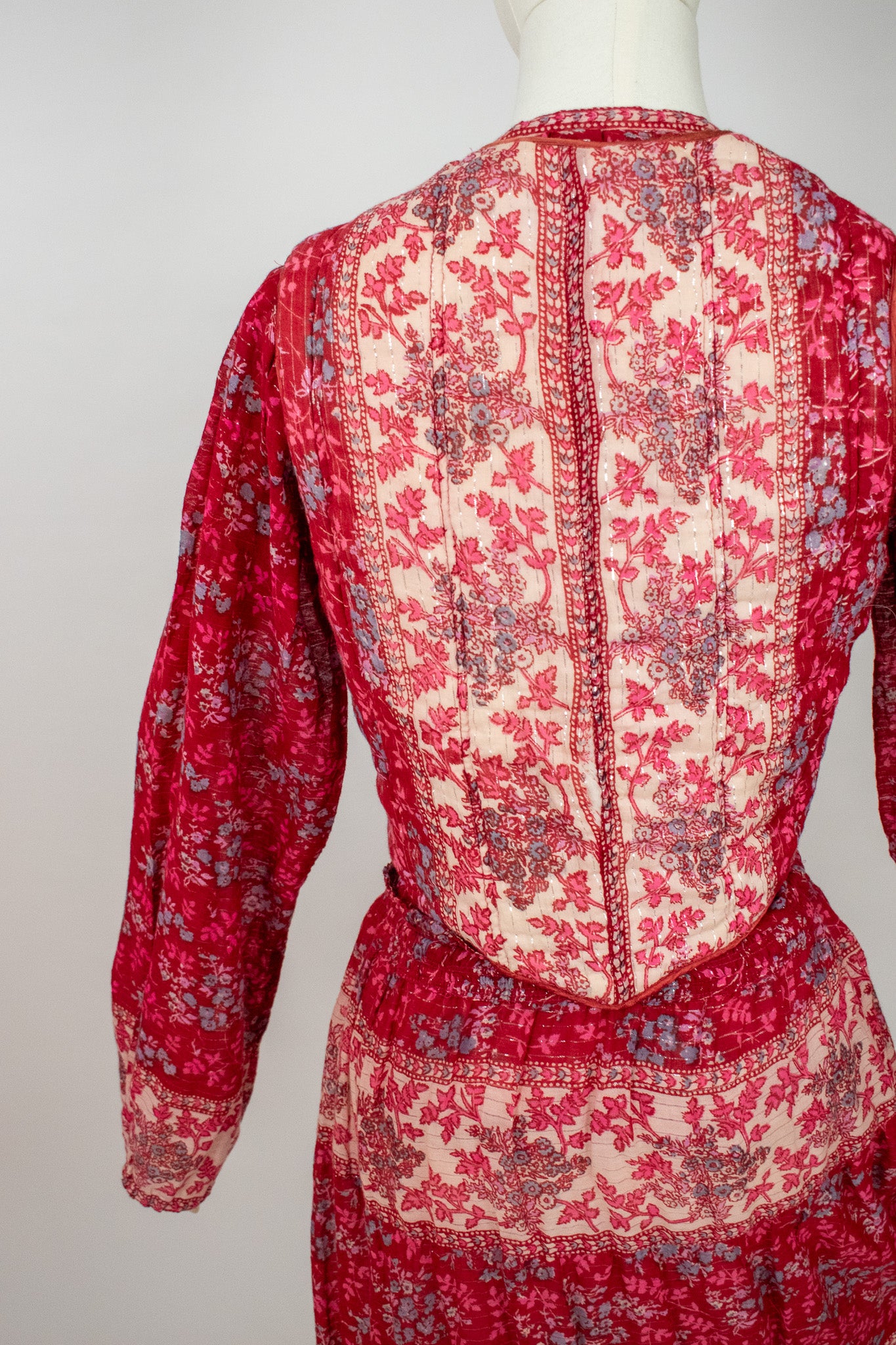 Vintage Indian Hand Block Printed Cotton Quilted Vest Blouse Skirt Co-ord