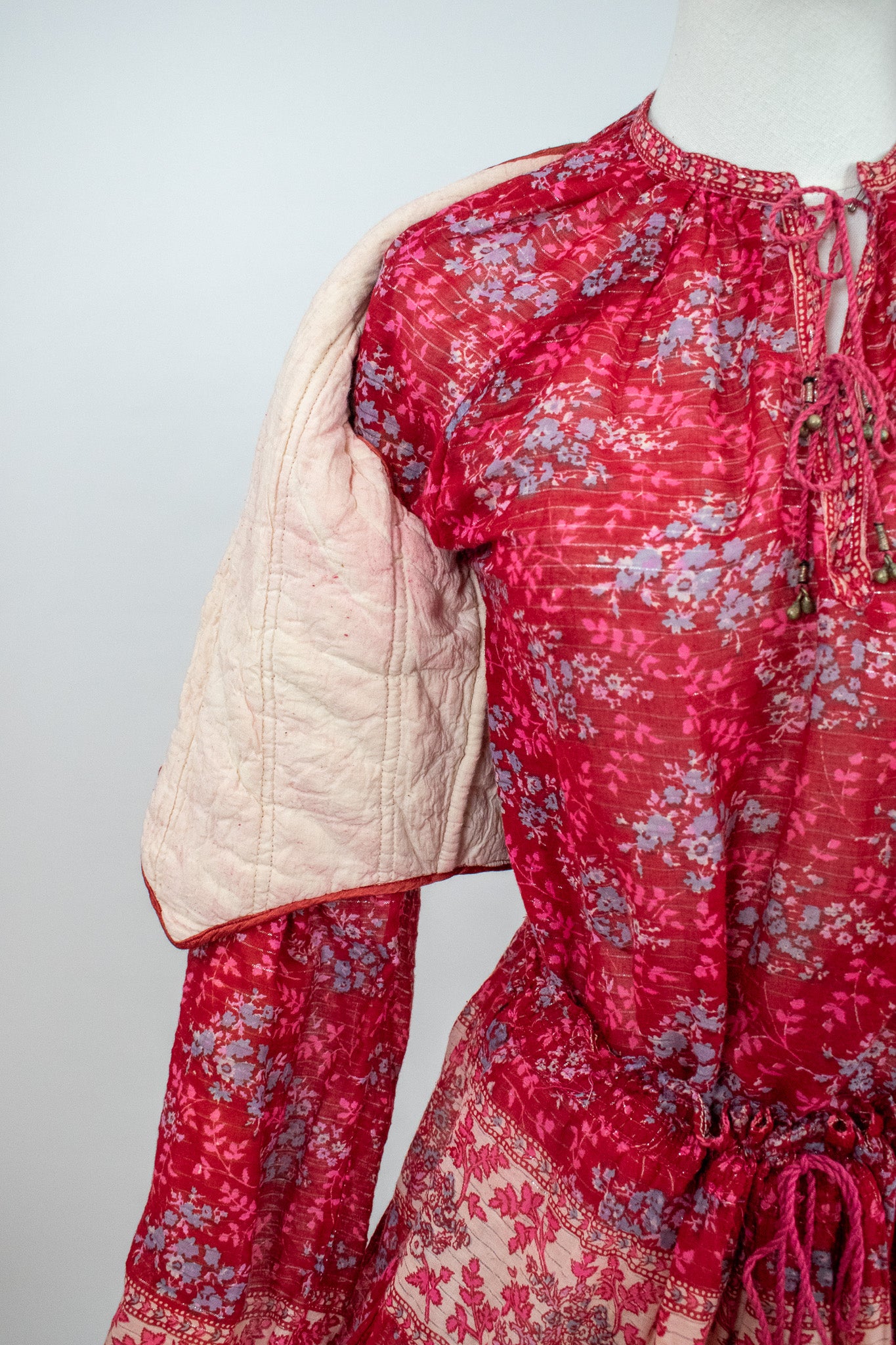 Vintage Indian Hand Block Printed Cotton Quilted Vest Blouse Skirt Co-ord