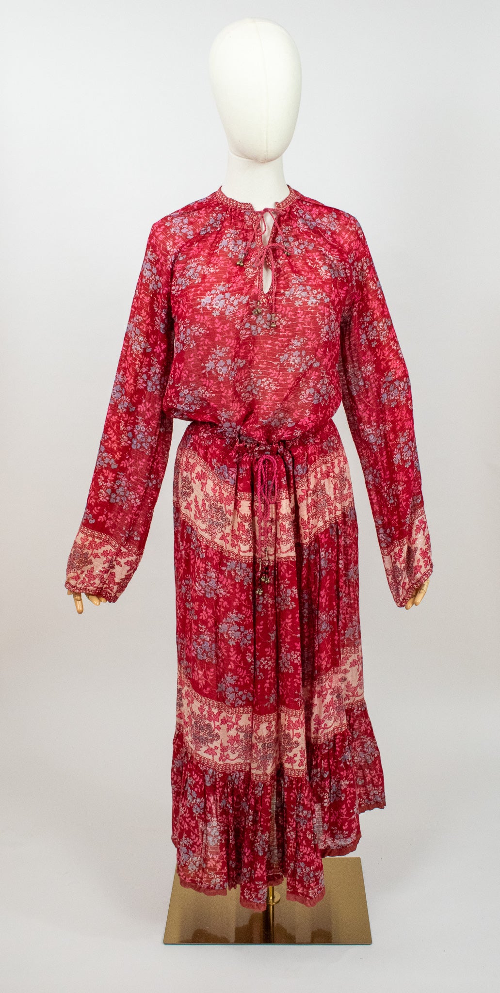Vintage Indian Hand Block Printed Cotton Quilted Vest Blouse Skirt Co-ord