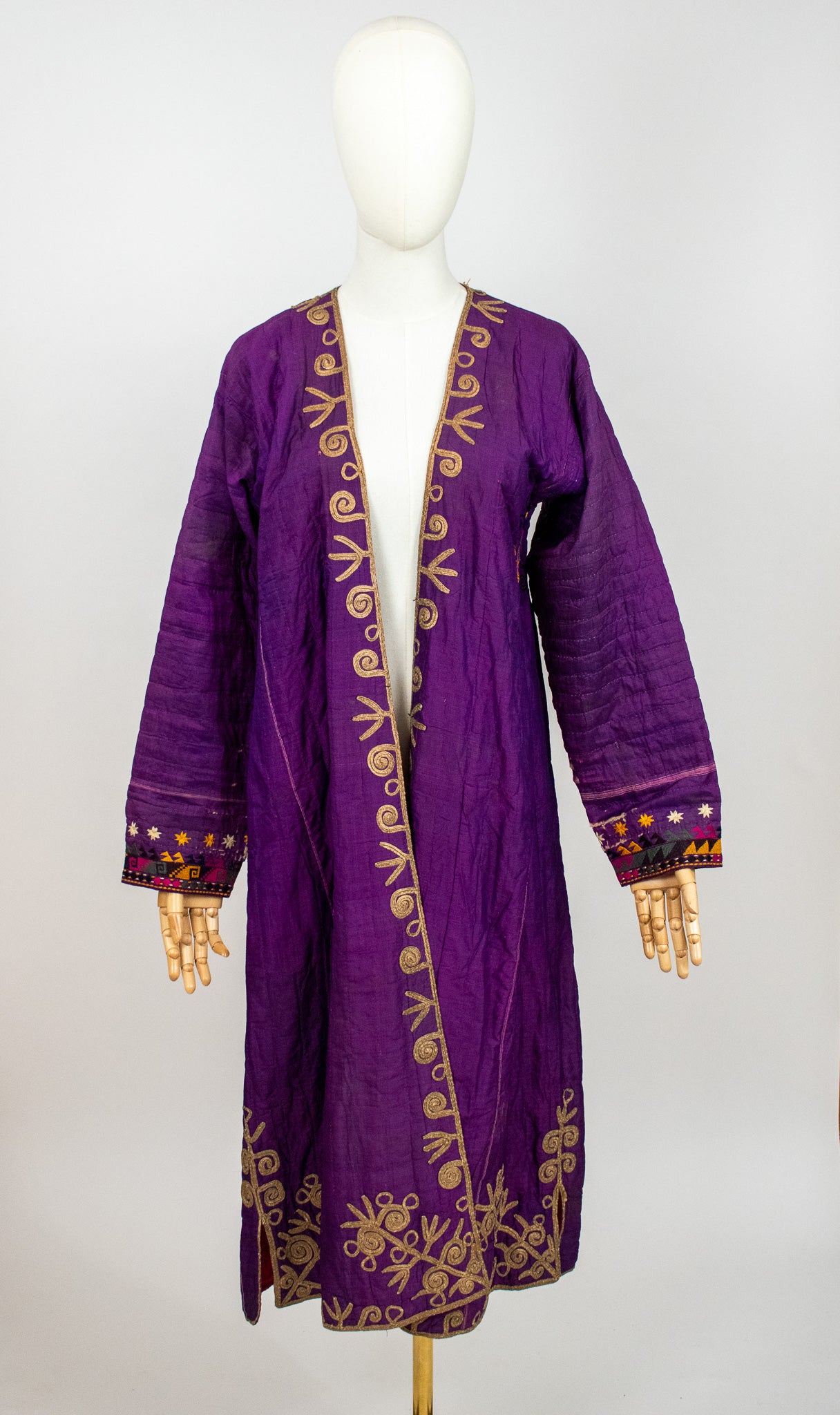 Vintage Rare Afghan XL Traditional Silk Embroidered Turkmen Chapan Purple Coat
