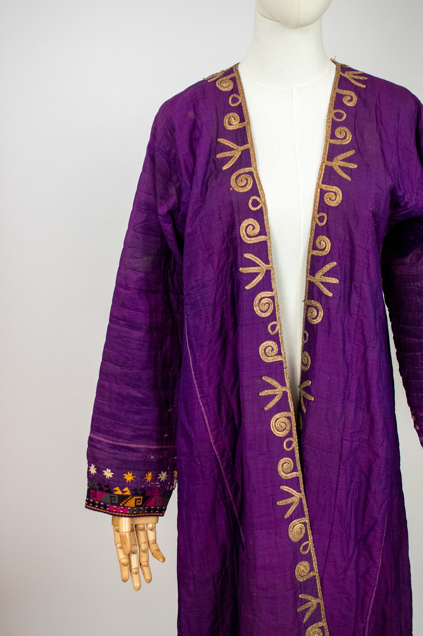Vintage Rare Afghan XL Traditional Silk Embroidered Turkmen Chapan Purple Coat