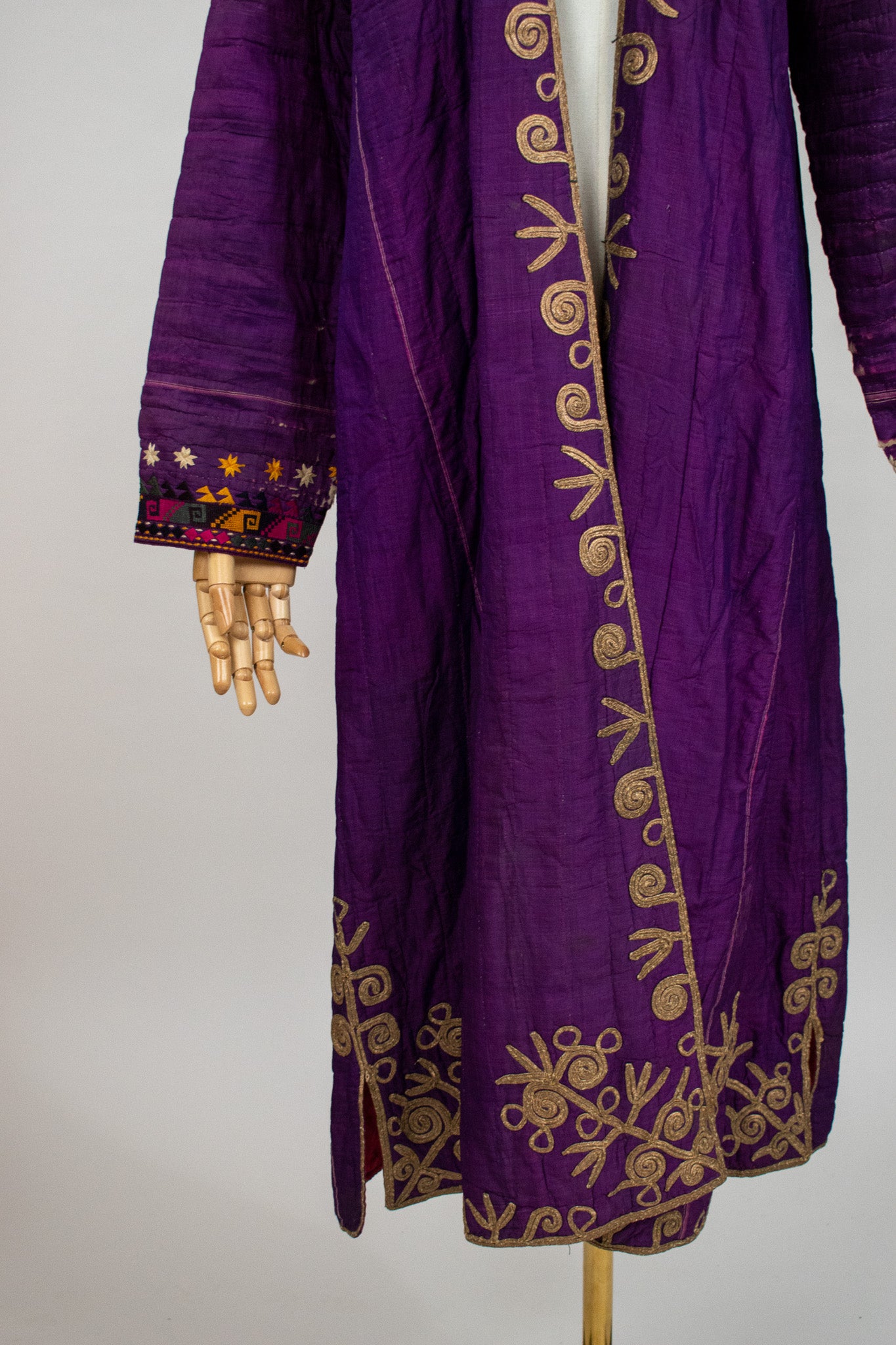 Vintage Rare Afghan XL Traditional Silk Embroidered Turkmen Chapan Purple Coat