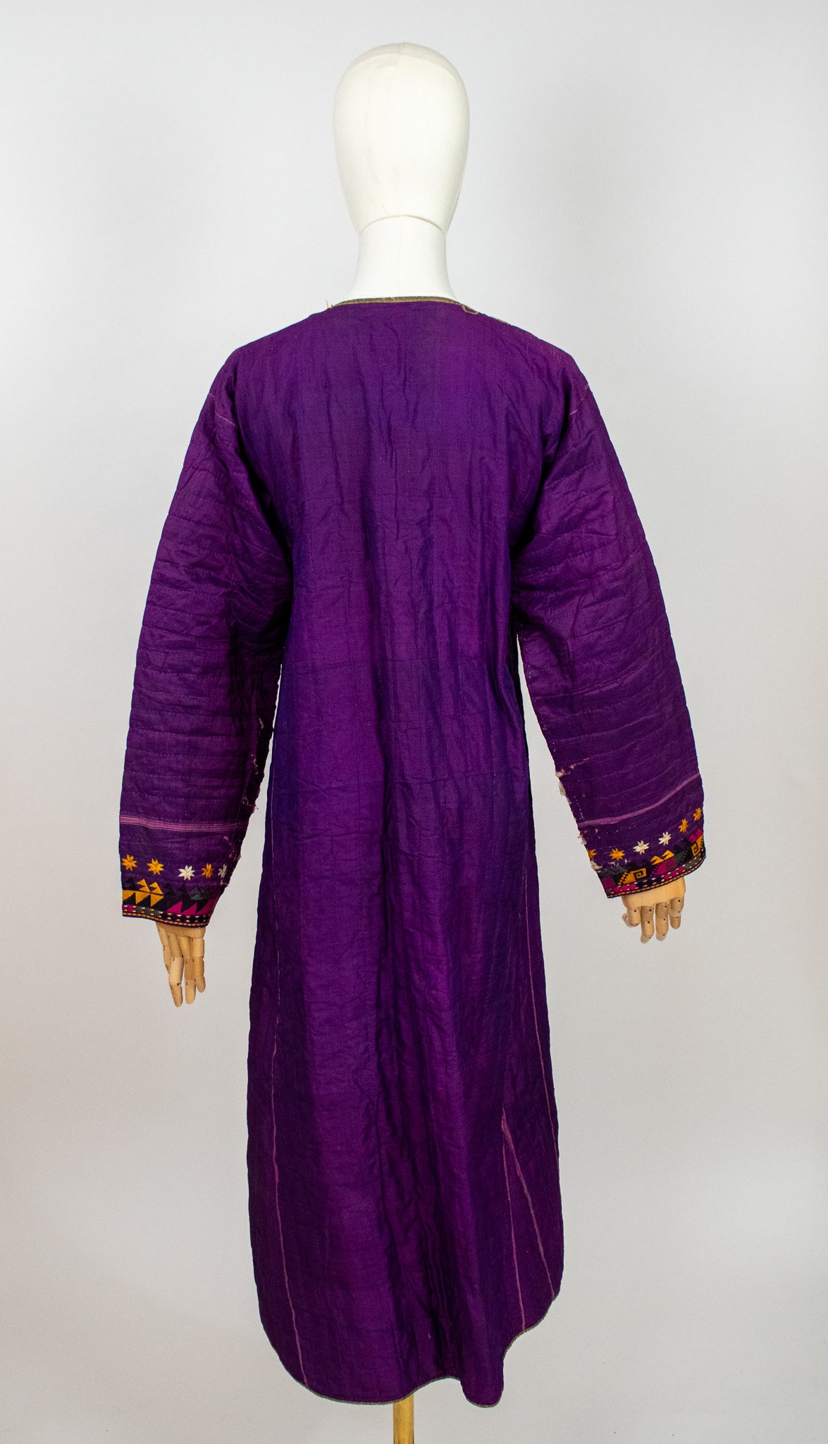 Vintage Rare Afghan XL Traditional Silk Embroidered Turkmen Chapan Purple Coat