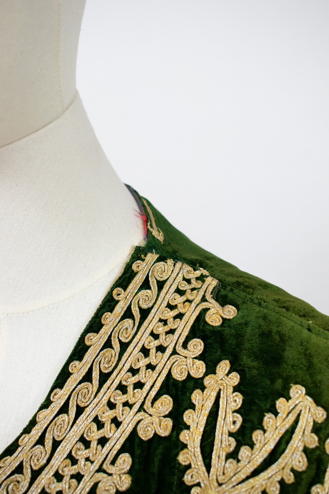 Vintage Afghan Ottoman 1960s Green Velvet Embroidered Vest Waistcoat