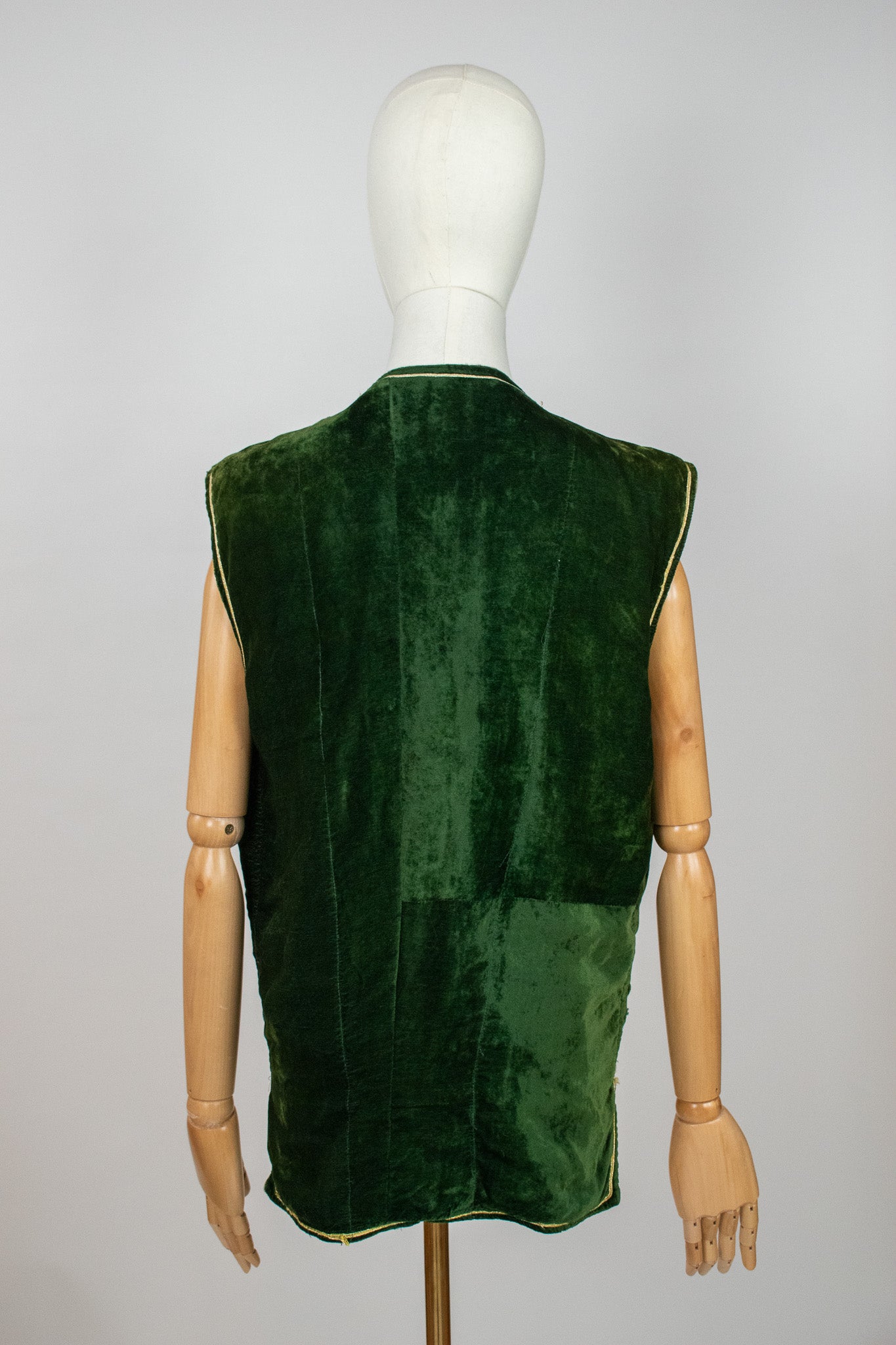 Vintage Afghan Ottoman 1960s Green Velvet Embroidered Vest Waistcoat