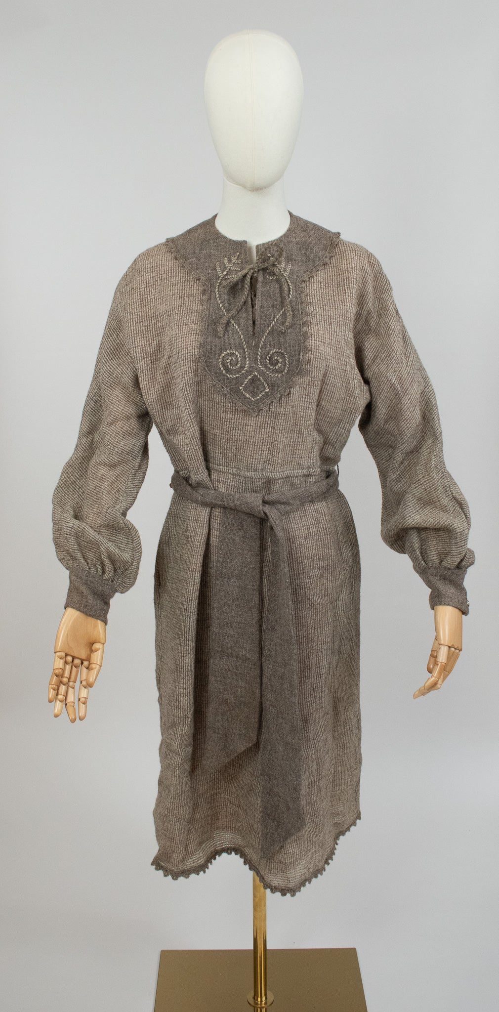 Vintage 1970s Grey Anna Roose Jacob Sheep Woollen Dress