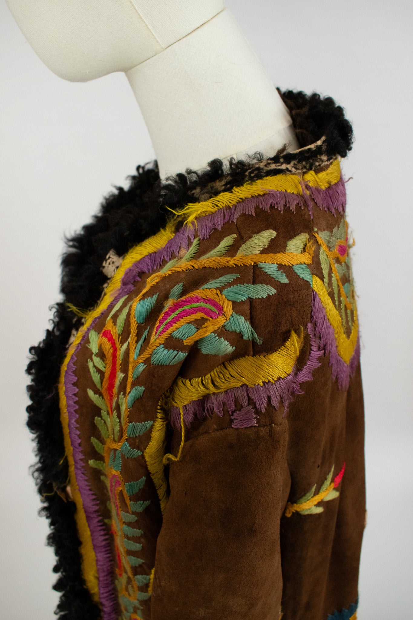 Very Rare Large Vintage 1970's Silk Embroidered Afghan Coat