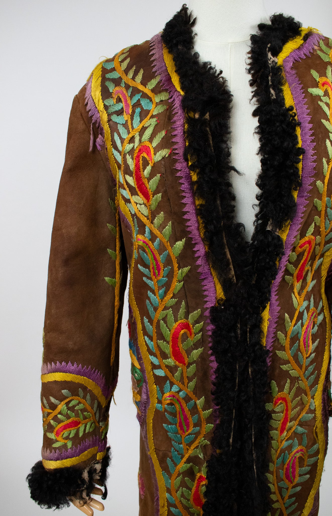 Very Rare Large Vintage 1970's Silk Embroidered Afghan Coat