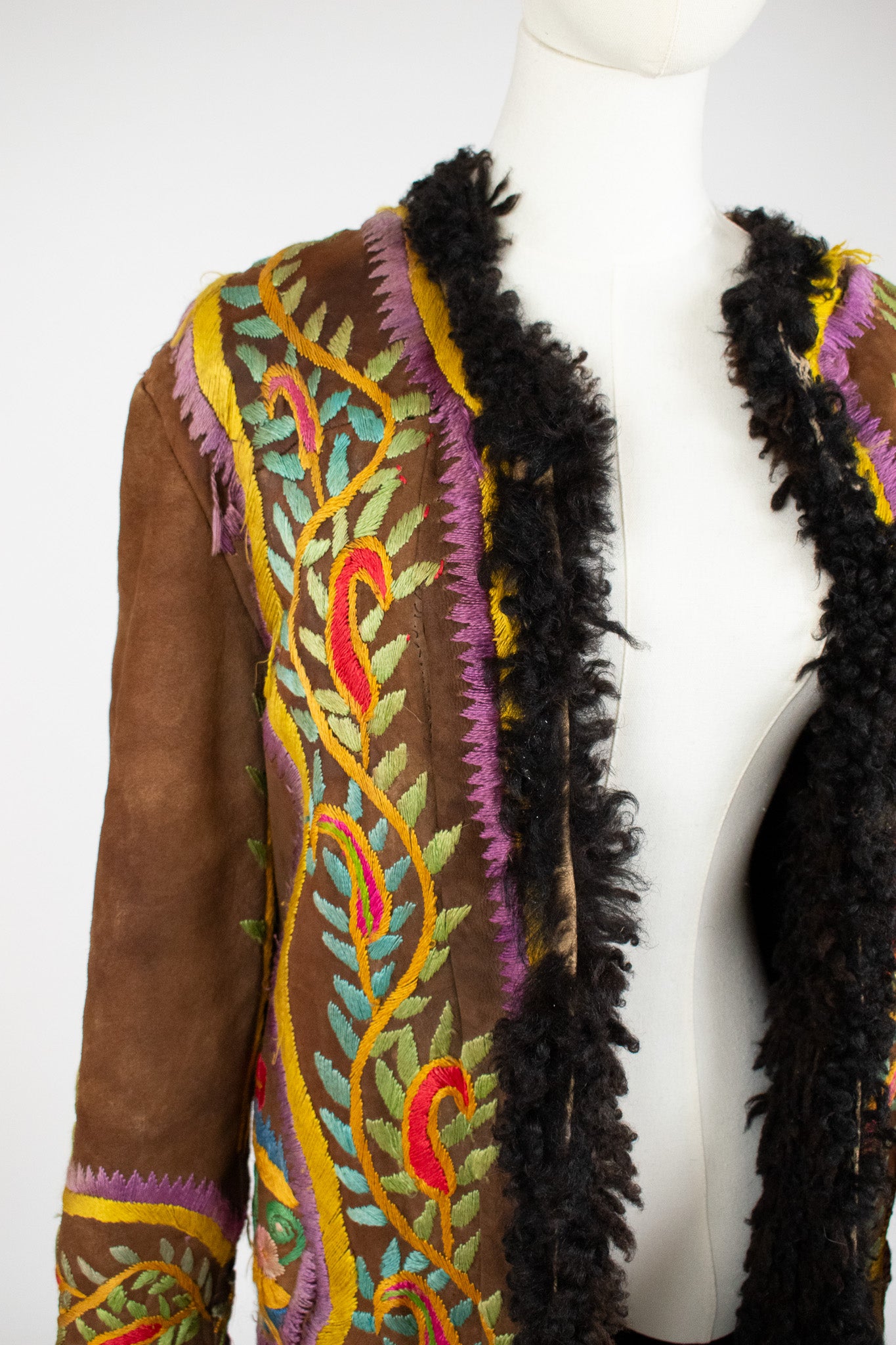 Very Rare Large Vintage 1970's Silk Embroidered Afghan Coat