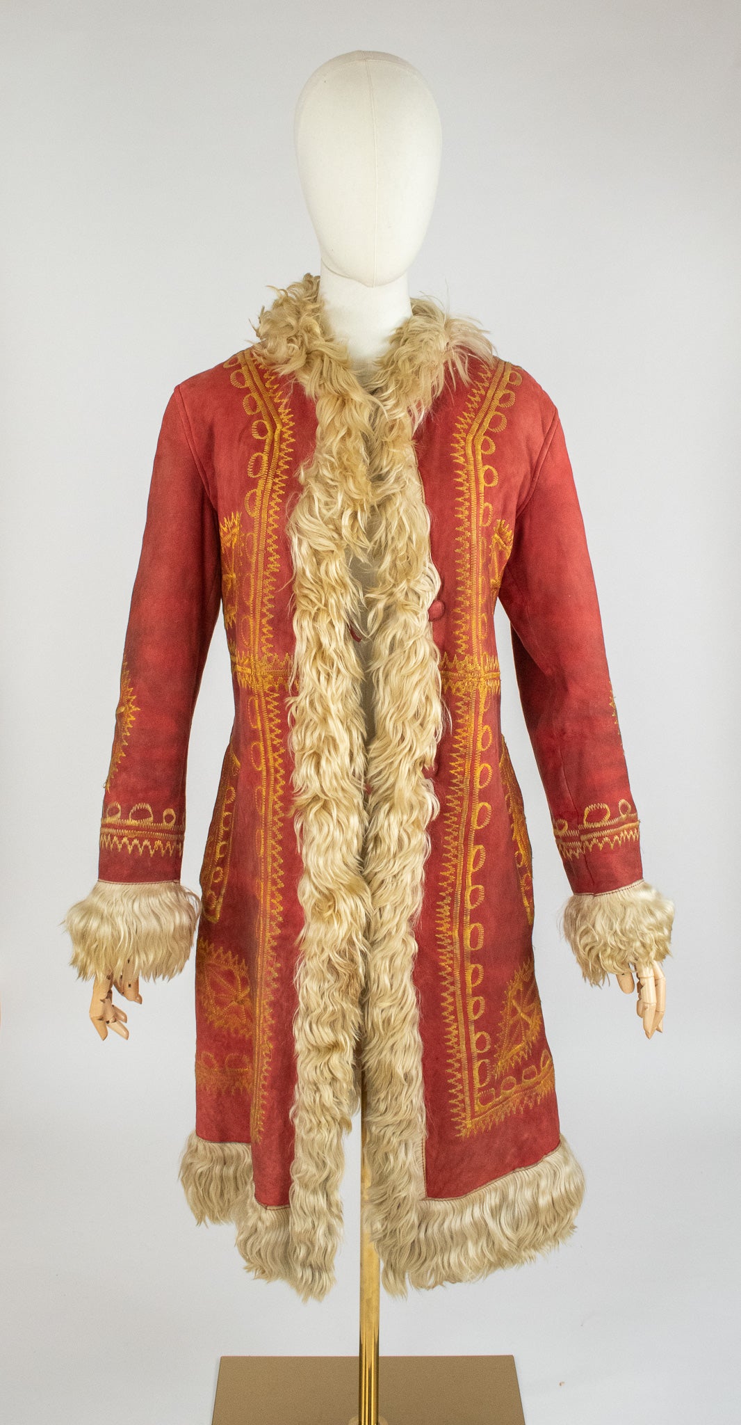 Rare Vintage Red 1960's Silk Embroidered Afghan Coat