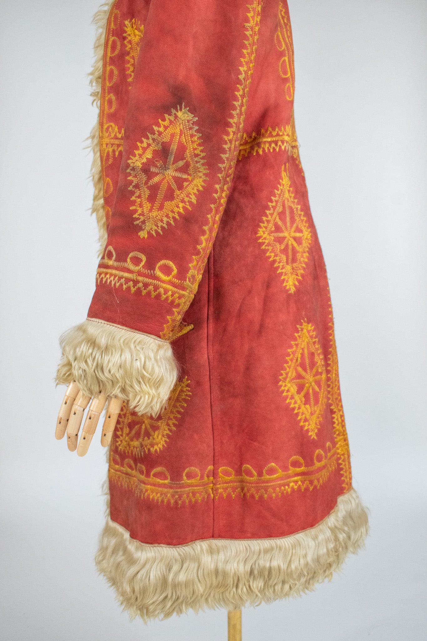 Rare Vintage Red 1960's Silk Embroidered Afghan Coat