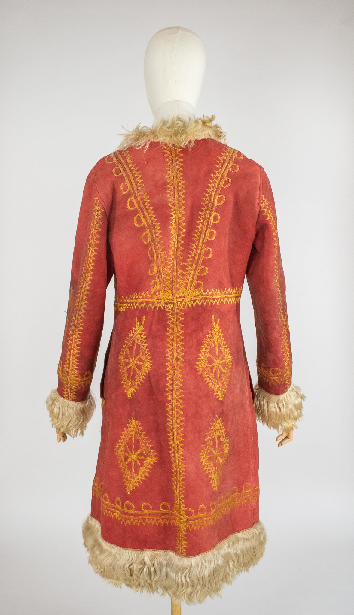 Rare Vintage Red 1960's Silk Embroidered Afghan Coat