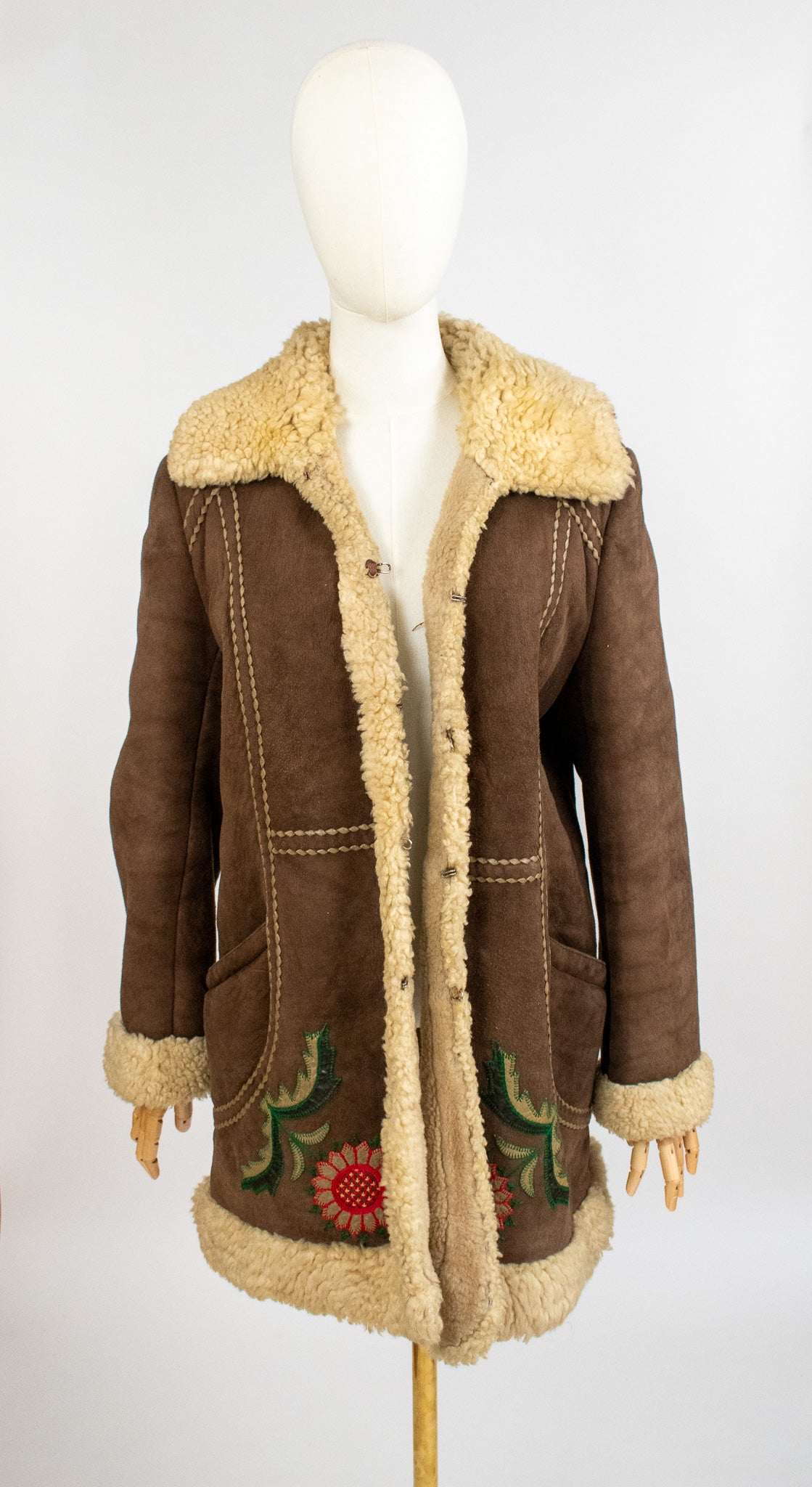 Vintage Large 1960's Embroidered Polish Sheepskin Coat