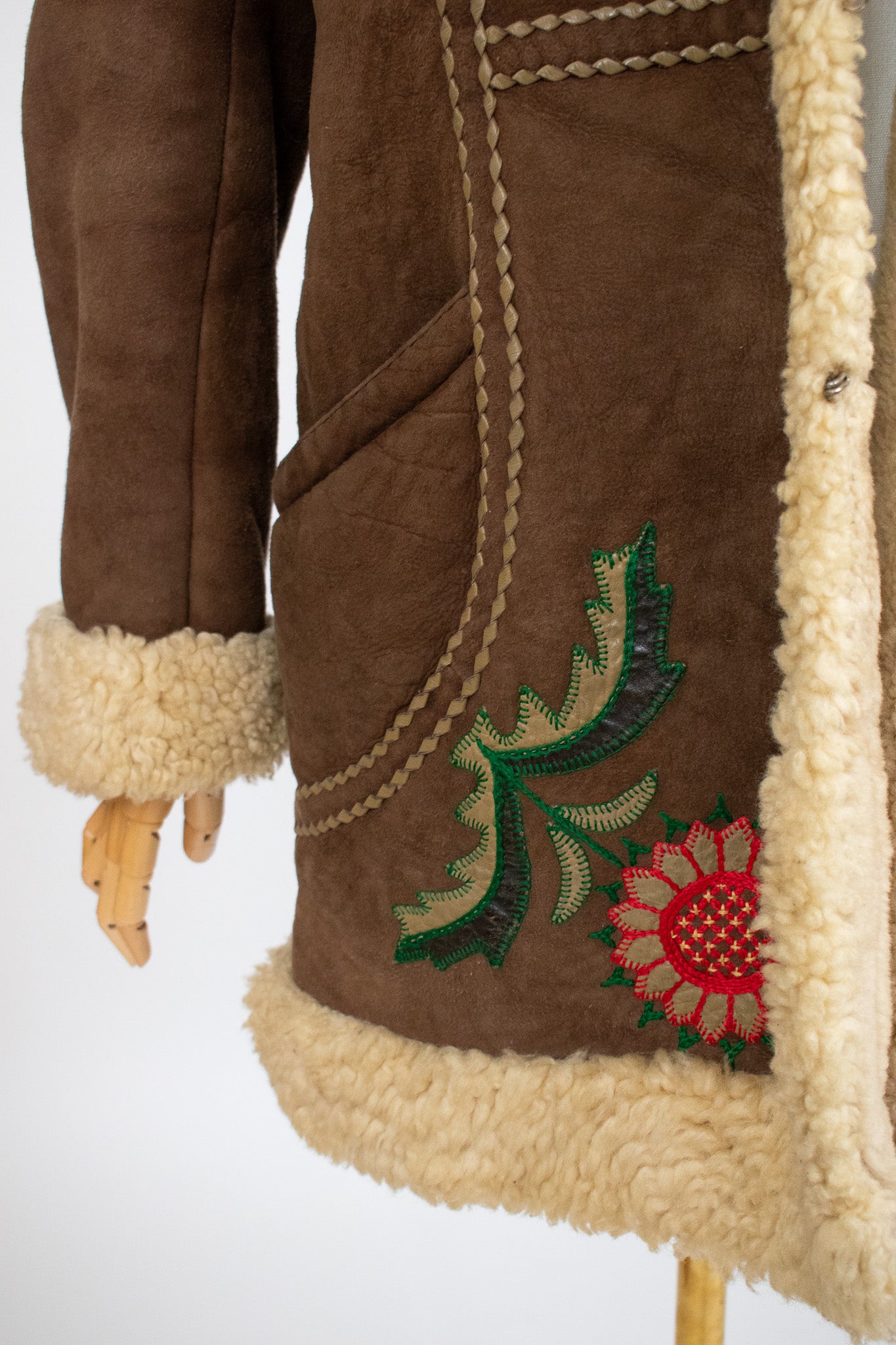 Vintage Large 1960's Embroidered Polish Sheepskin Coat