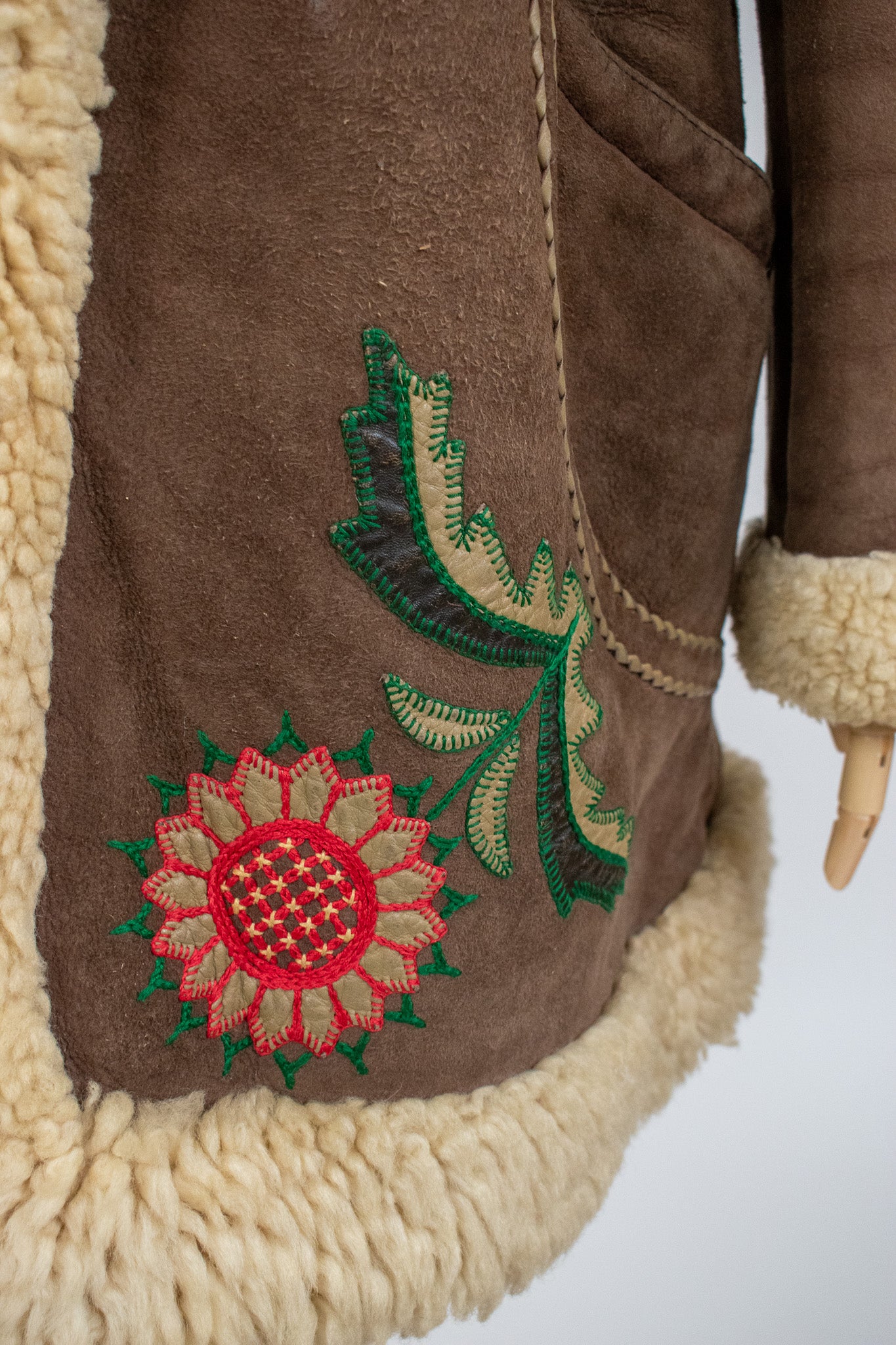 Vintage Large 1960's Embroidered Polish Sheepskin Coat