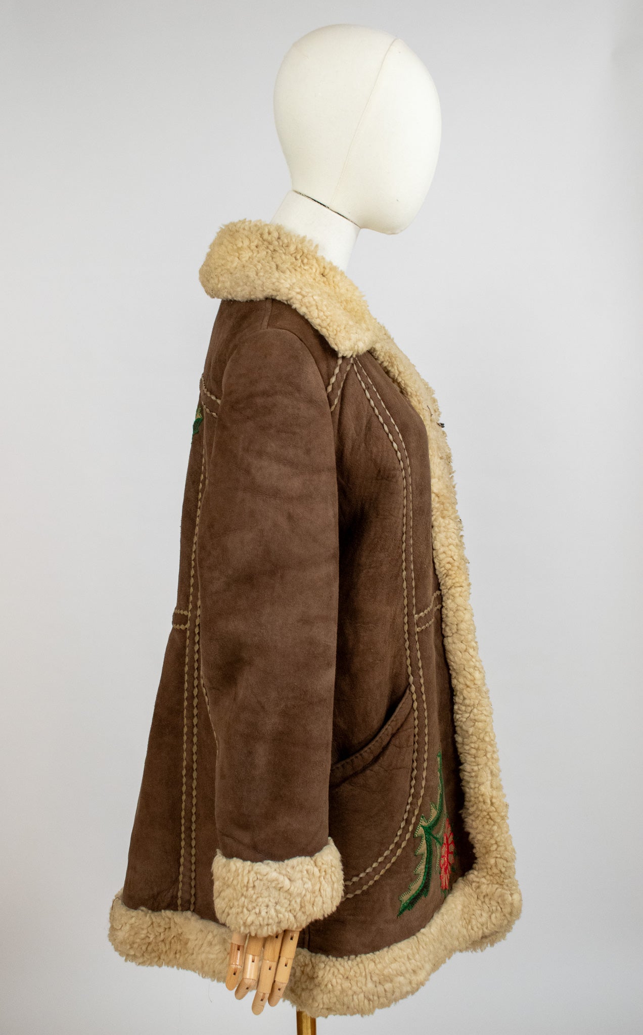 Vintage Large 1960's Embroidered Polish Sheepskin Coat