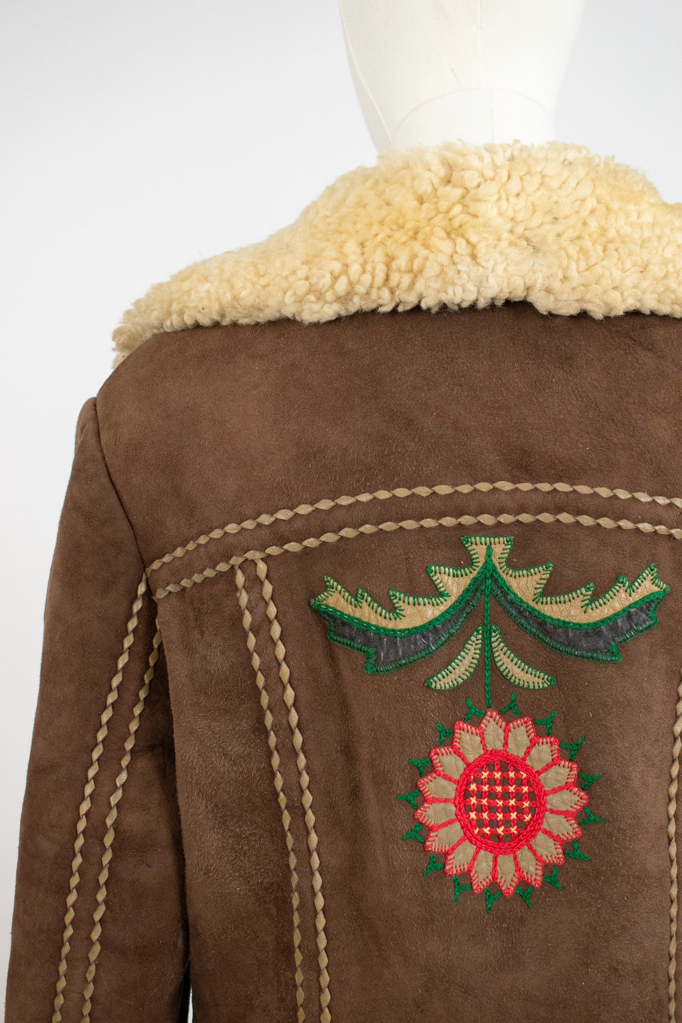 Vintage Large 1960's Embroidered Polish Sheepskin Coat