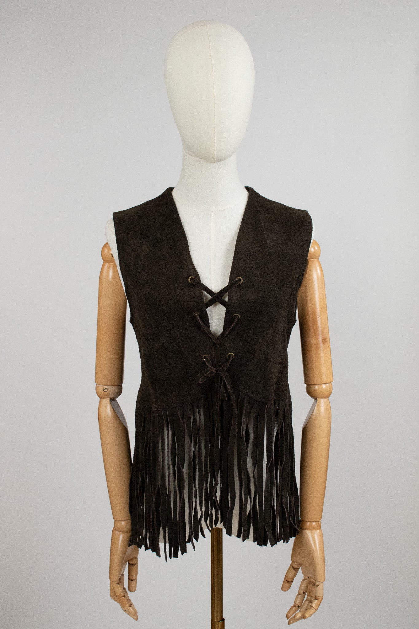 Vintage 1960s Dark Brown Suede Fringed Waistcoat Vest