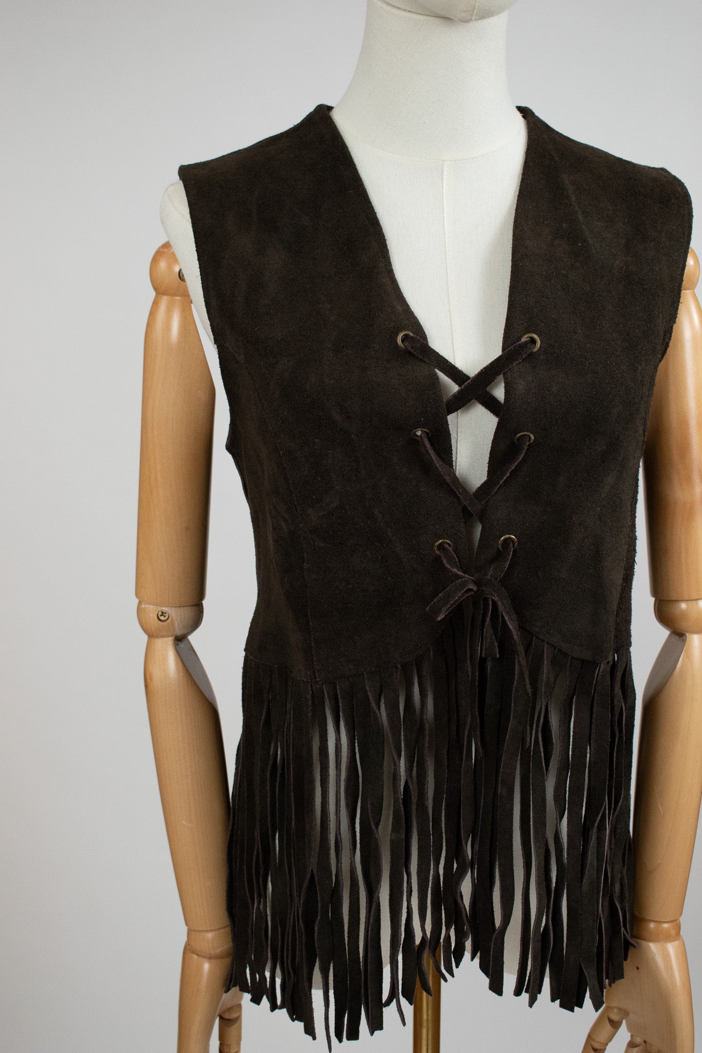 Vintage 1960s Dark Brown Suede Fringed Waistcoat Vest
