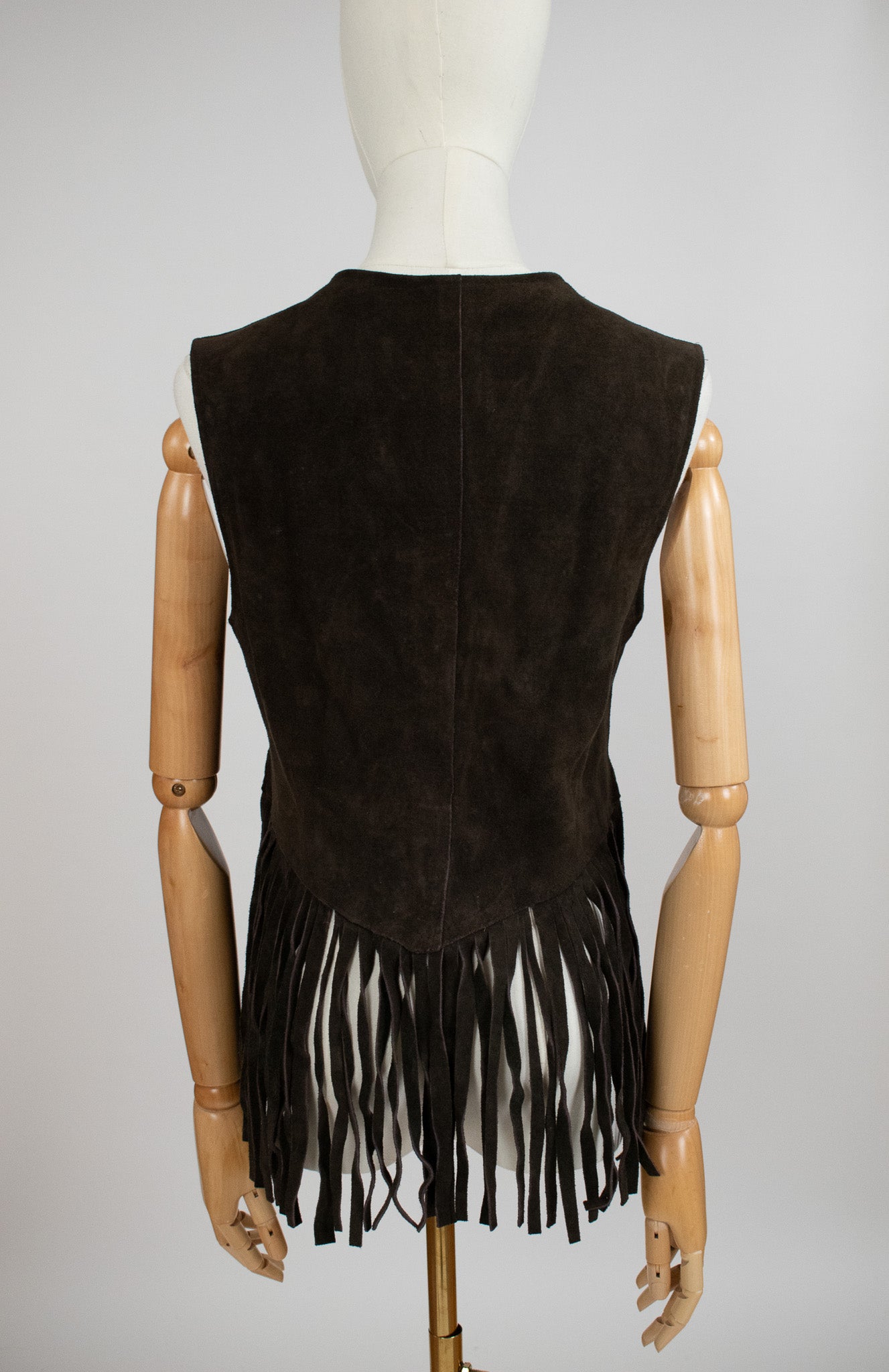 Vintage 1960s Dark Brown Suede Fringed Waistcoat Vest