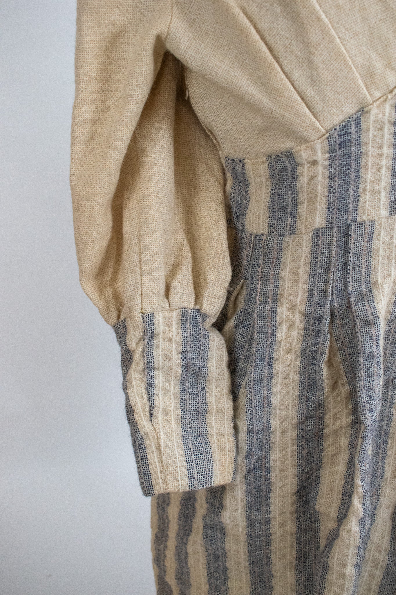Vintage 1950s Cream & Blue Striped Wool Dress