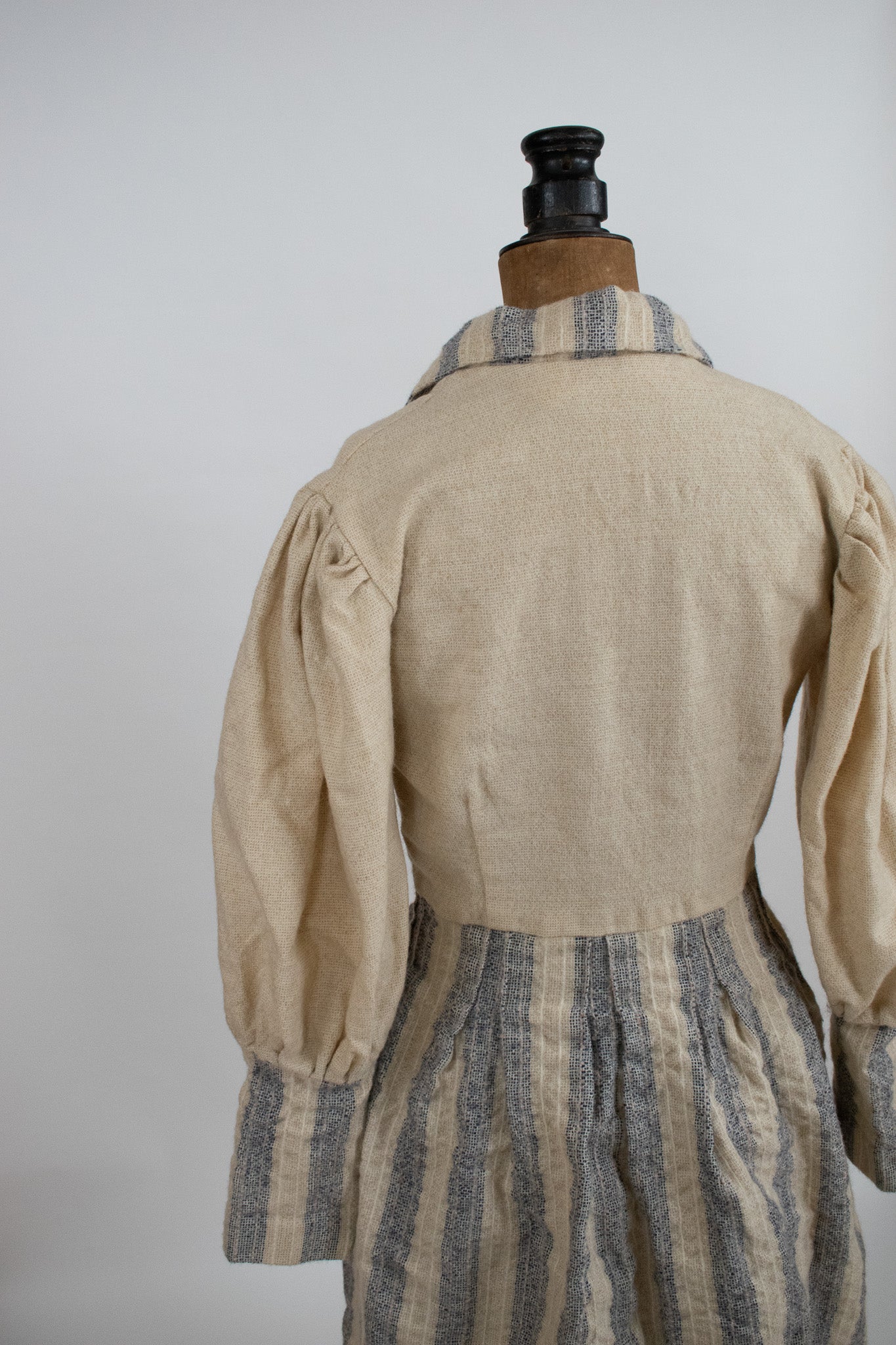 Vintage 1950s Cream & Blue Striped Wool Dress
