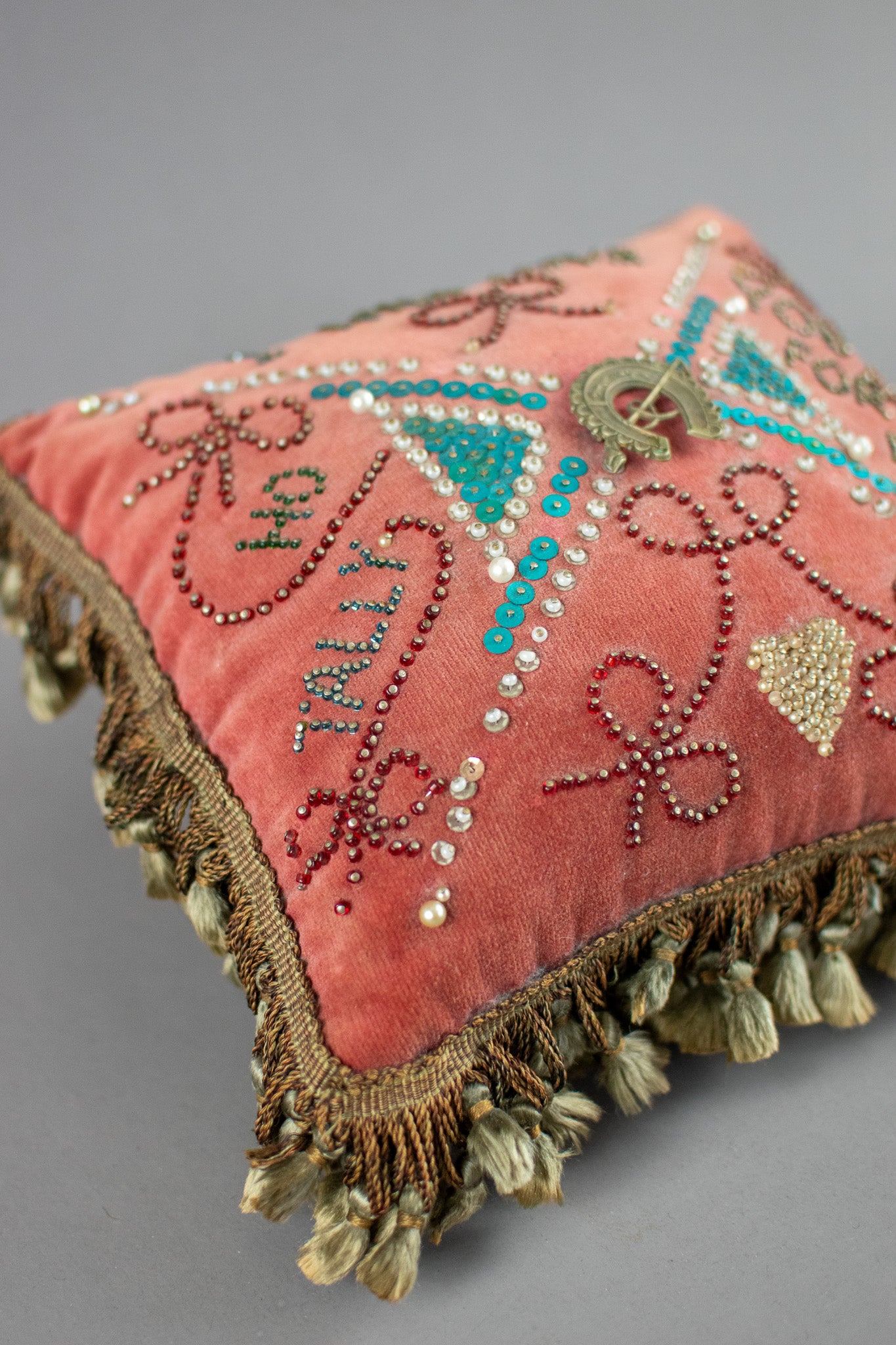 Antique 19th Century Victorian Sweetheart Beaded Pin Cushion