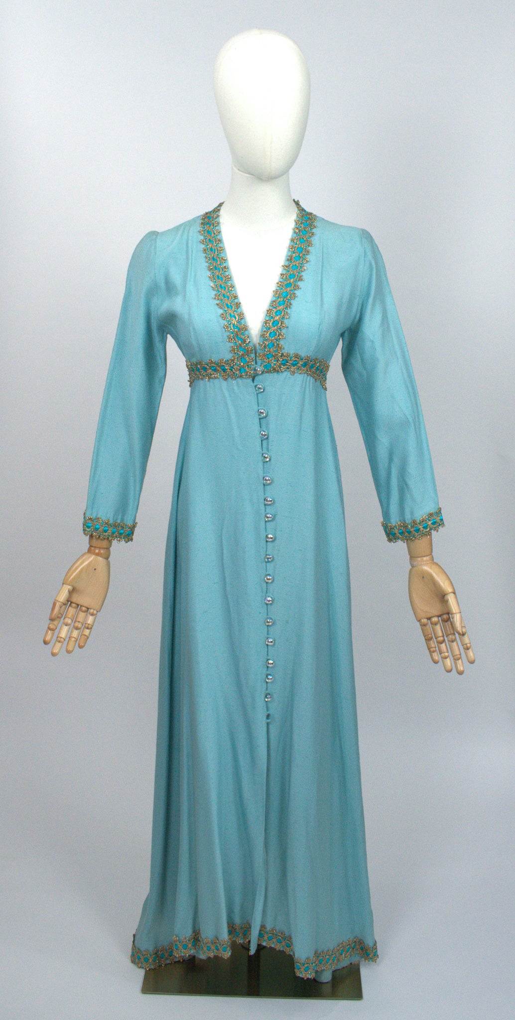 Vintage 1960s Turquoise Ethnic Style Jacket Dress