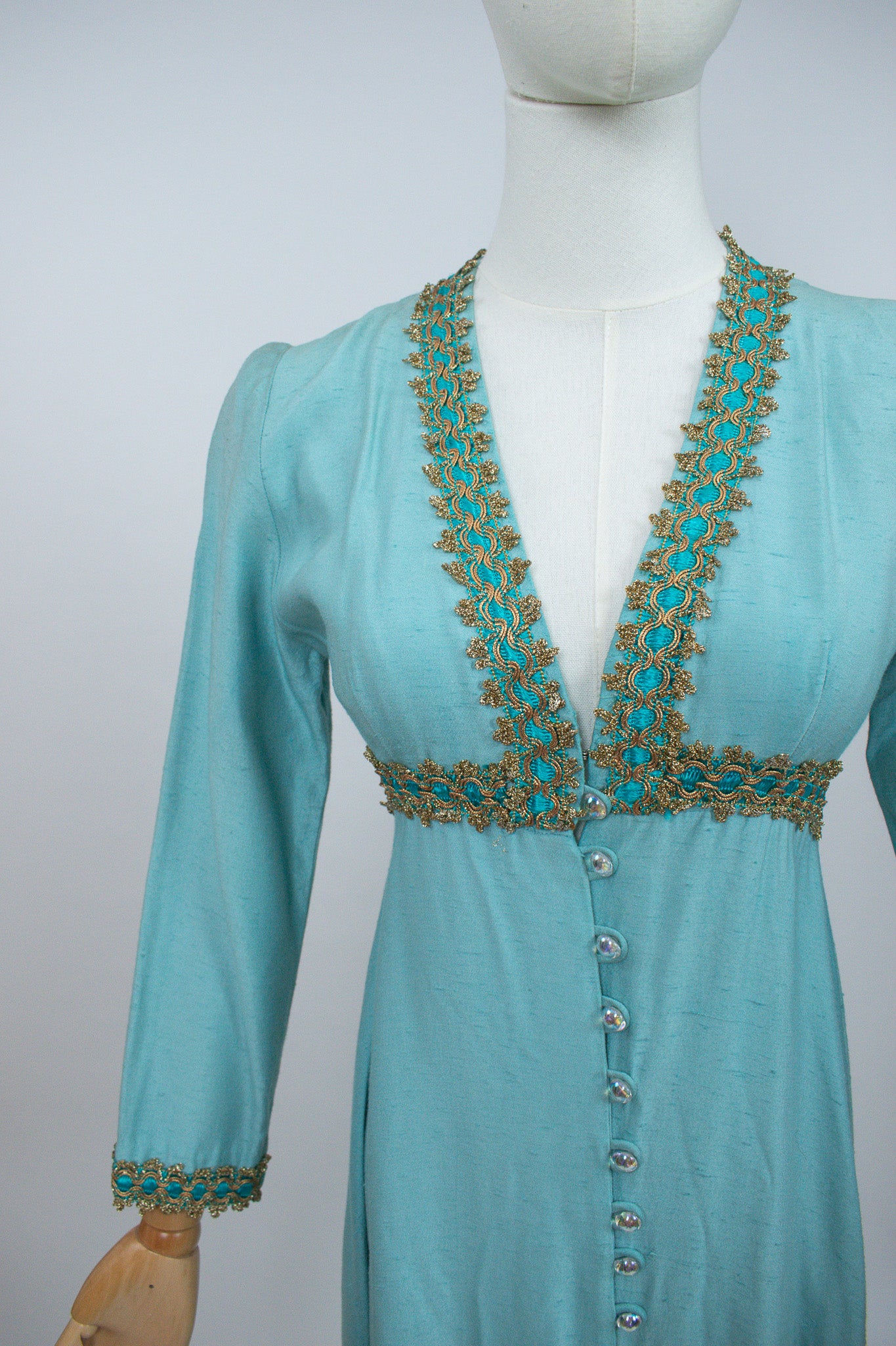Vintage 1960s Turquoise Ethnic Style Jacket Dress