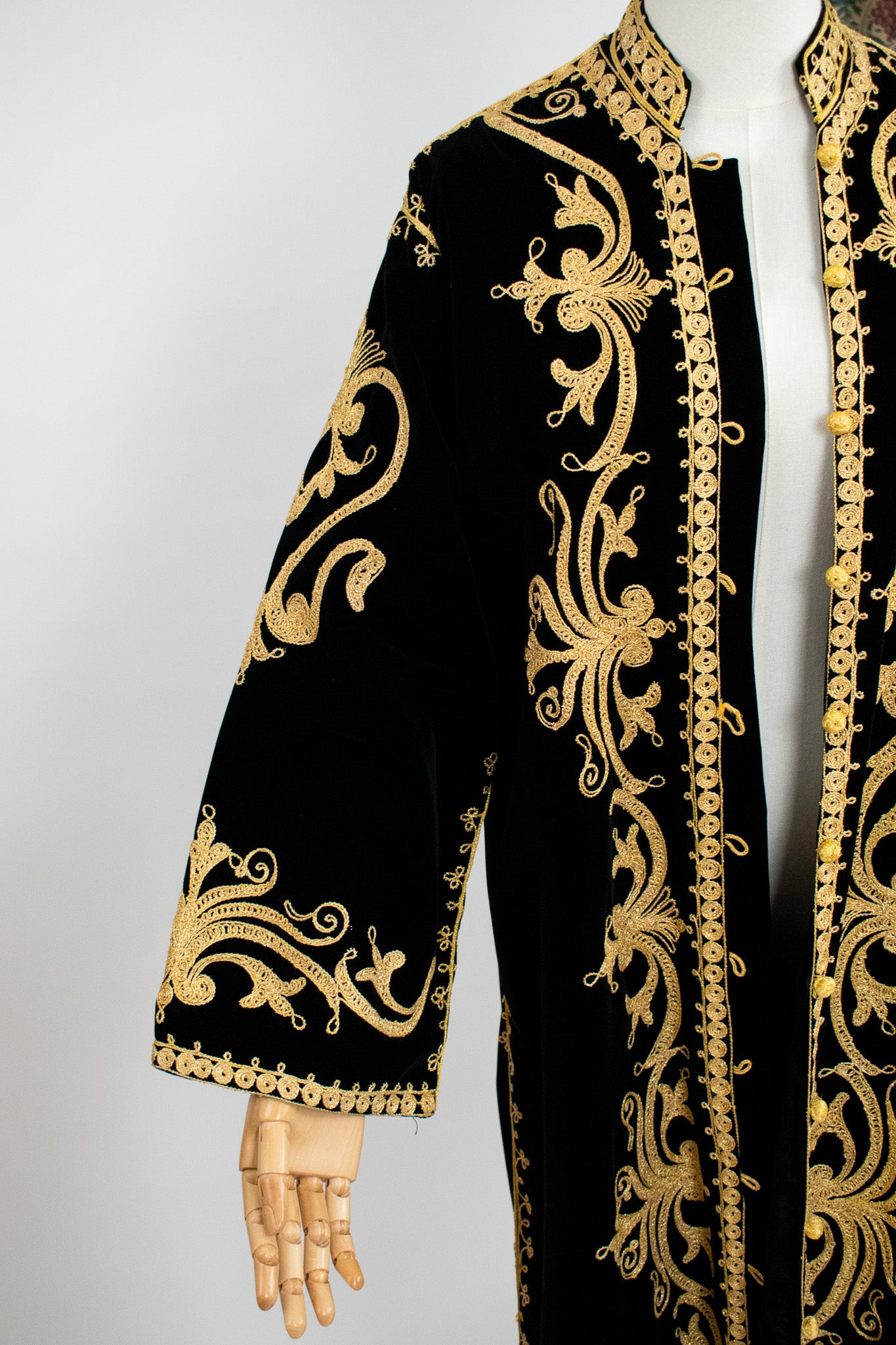 Vintage Eastern 1960s Velvet Embroidered Hippie Boho Jacket Coat Kaftan Robe.