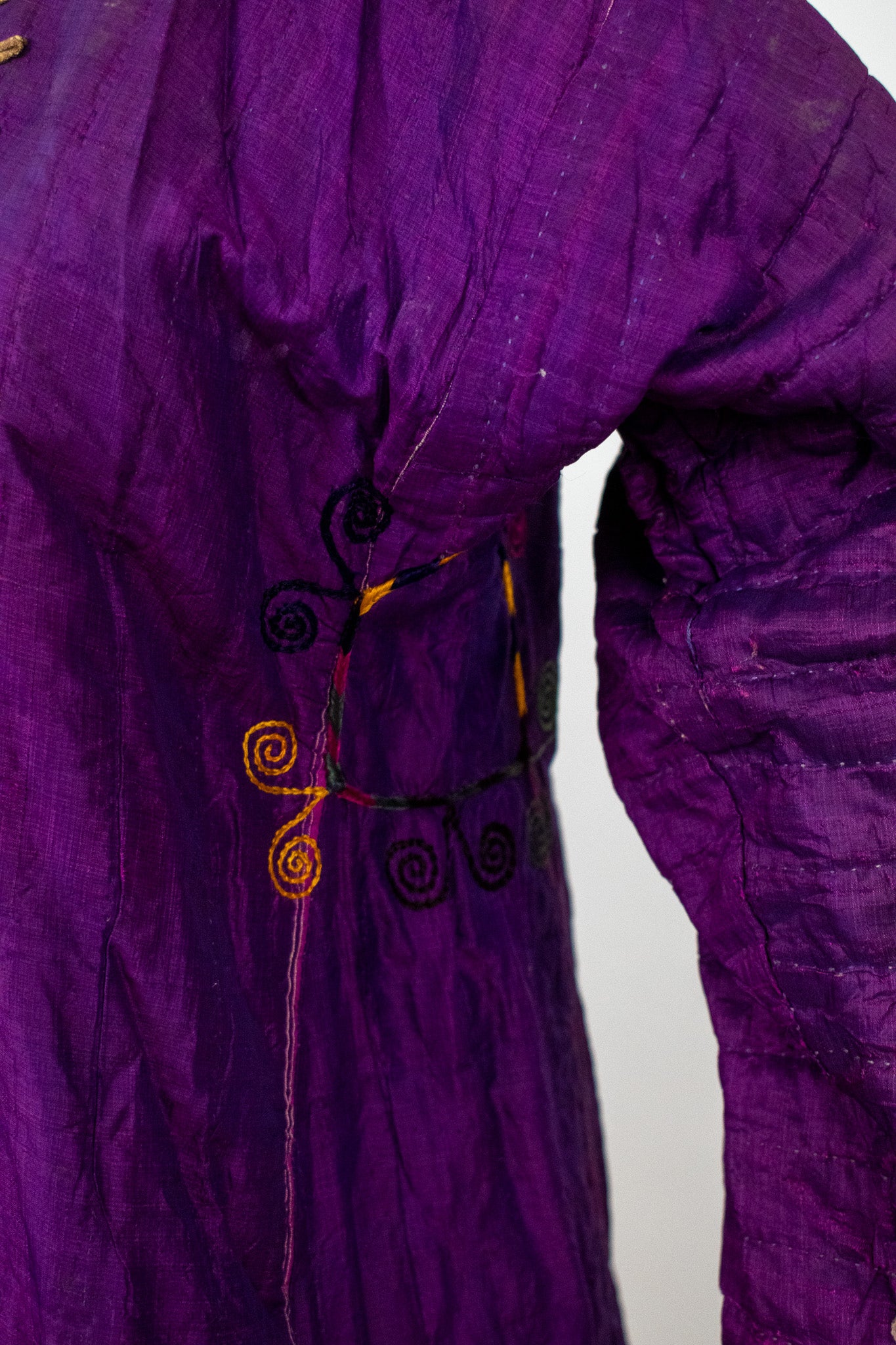 Vintage Rare Afghan XL Traditional Silk Embroidered Turkmen Chapan Purple Coat