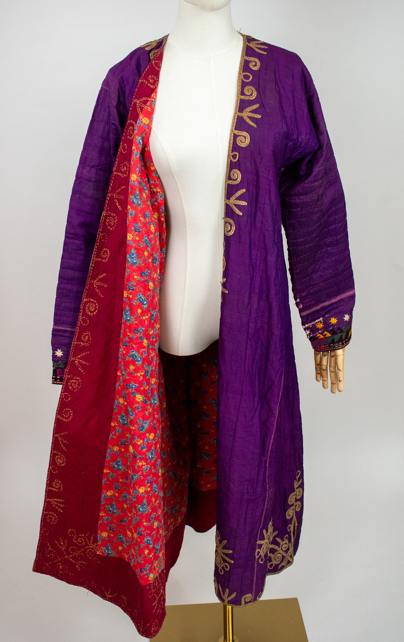 Vintage Rare Afghan XL Traditional Silk Embroidered Turkmen Chapan Purple Coat