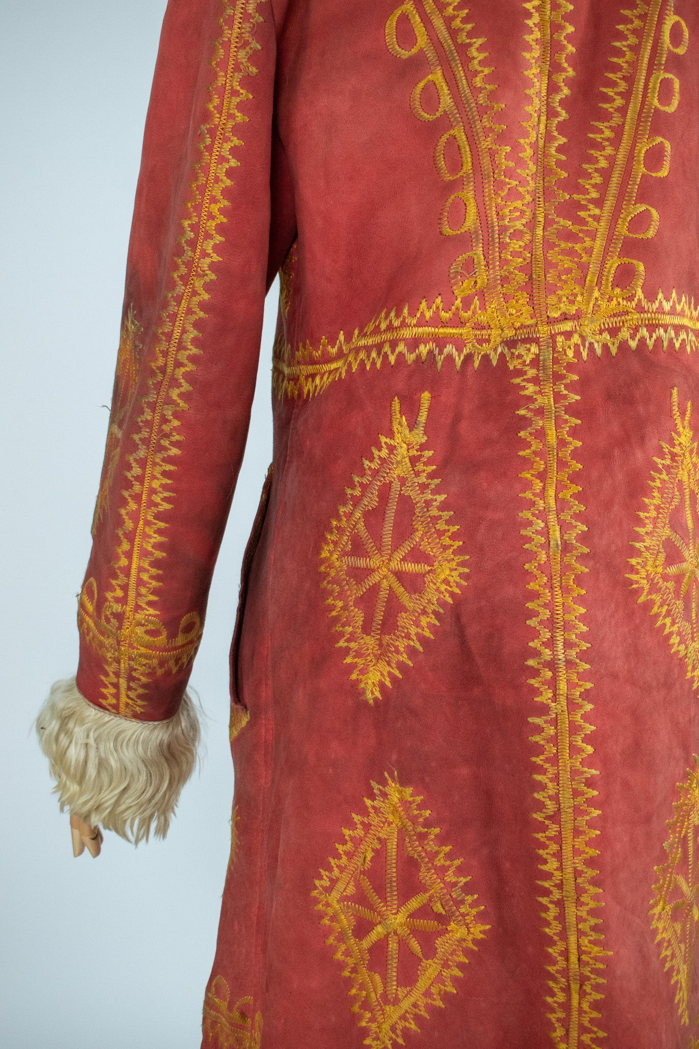 Rare Vintage Red 1960's Silk Embroidered Afghan Coat