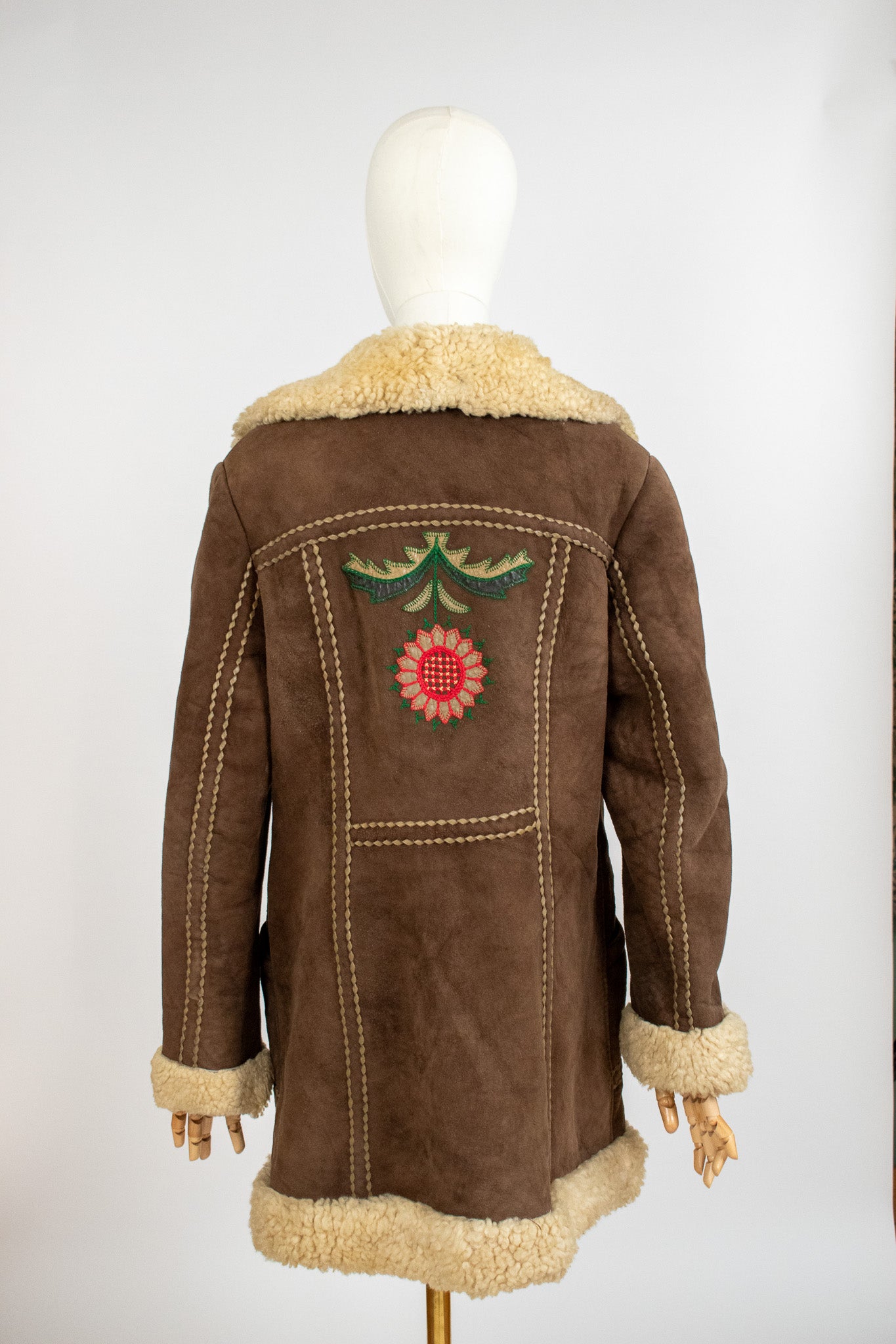 Vintage Large 1960's Embroidered Polish Sheepskin Coat