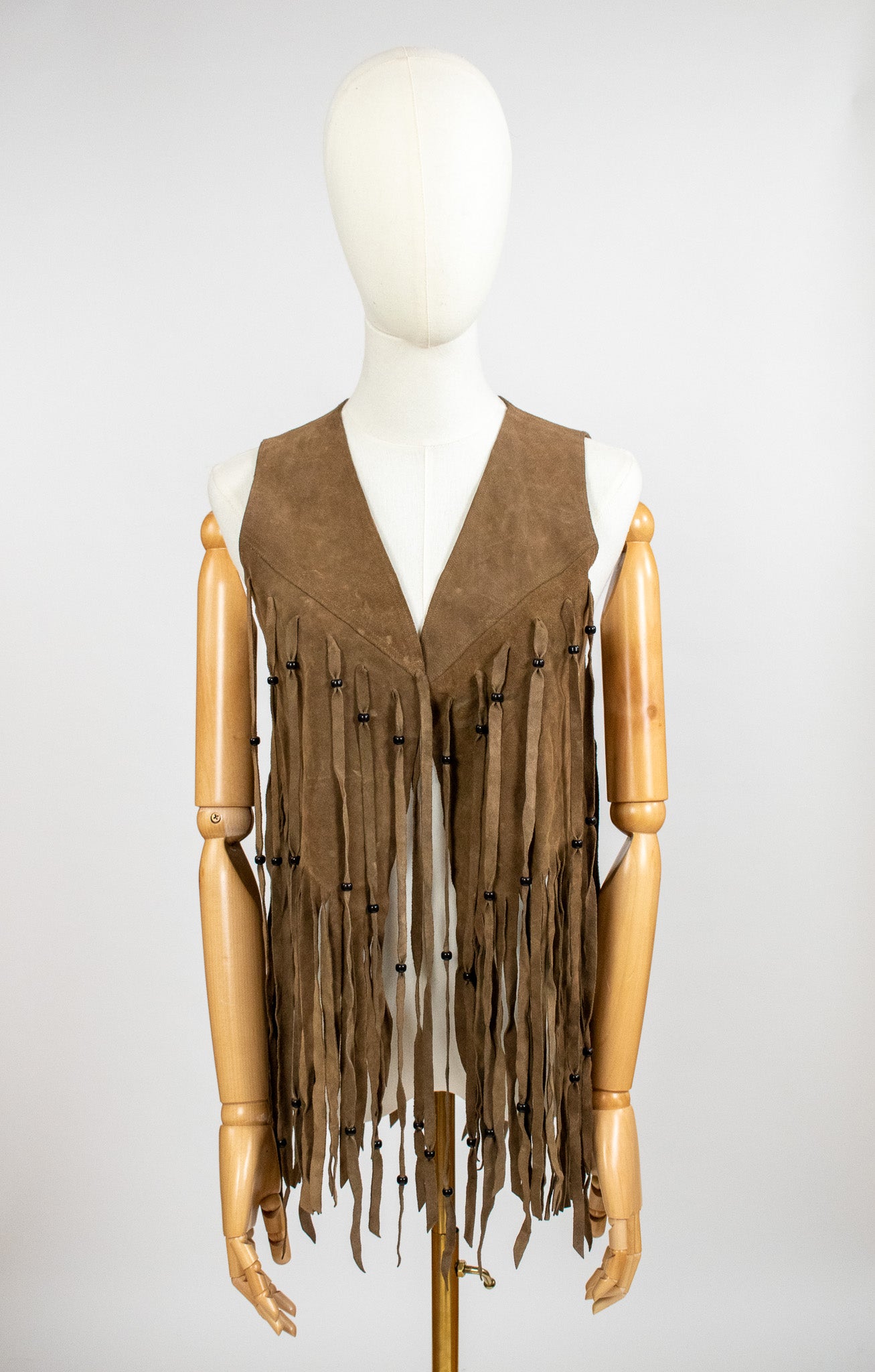Vintage 1960s Beaded Suede Fringed Waistcoat Vest