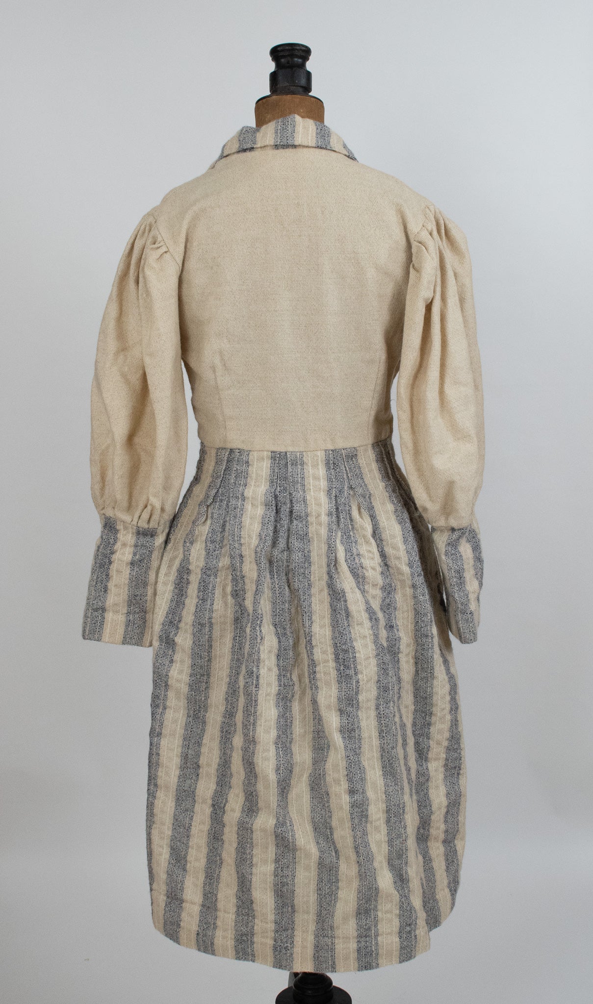 Vintage 1950s Cream & Blue Striped Wool Dress